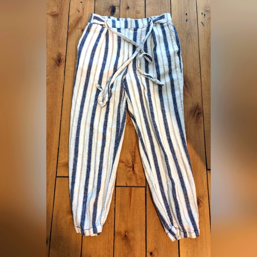 Striped linen cuffed pants medium
